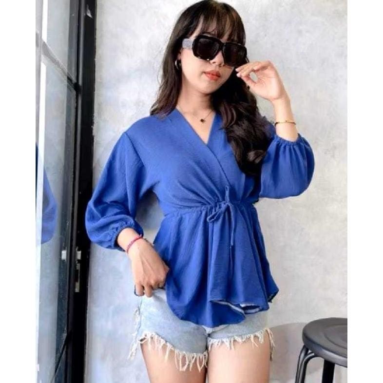Exclusive Baju Atasan Wanita Blouse Serut Pinggang Tangan Balon Karet / Blouse Karet Pinggang Berkua
