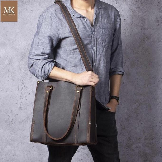 baru Leather Tote Bag Pria Wanita Full Kulit Crezy Horse Vintage Mk039