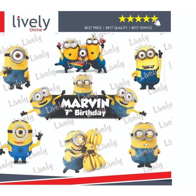 Topper HBD happy birthday Custom Nama Hiasan cake MINION set