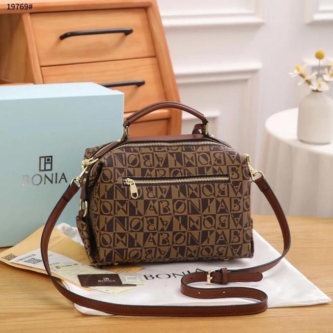 baru Bonia tas handbag wanita 19769 motif satchel shoulder semi platinum
