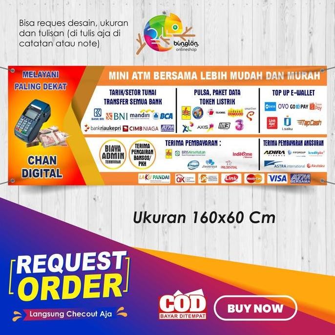 Spanduk Banner 160x60 Konter, Bank, Cell Custom Desain