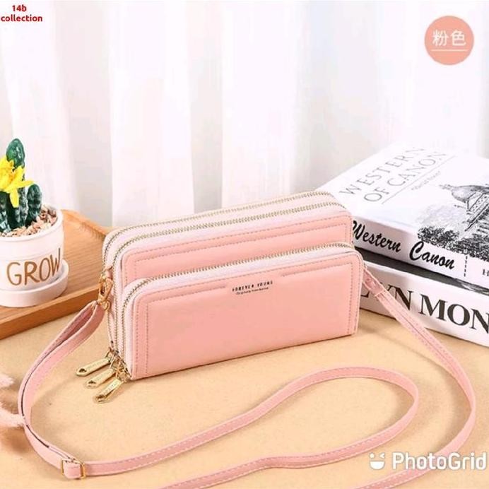 baru Dompet Wanita 3 resleting Dompet Panjang Wanita Dompet HP selempang Dompet Kulit Cewe