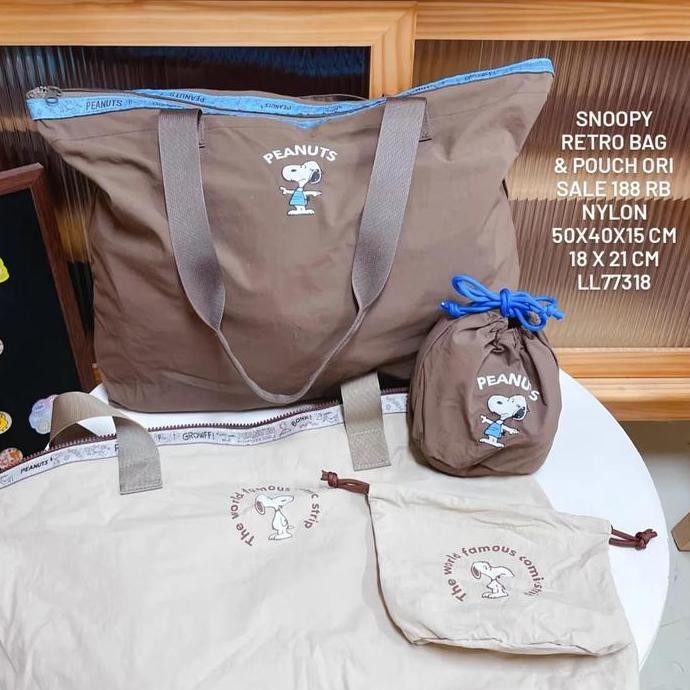 baru Snoopy Peanut Retro Bag & Pouch Ori Japan Brown