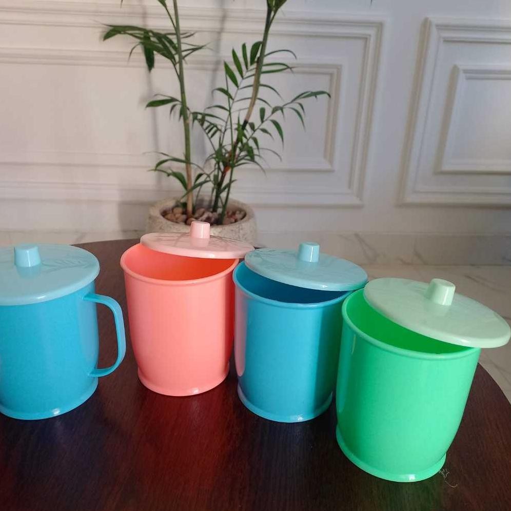 Gelas Plastik Jumbo 850 Ml / Mug+Tutup / Cangkir Plastik Gagang Tutup Terlaris