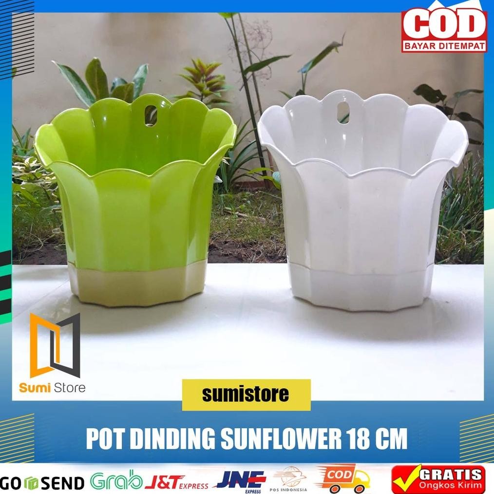 Pot Tempel Dinding Putih 18 Sunflower + Tatakan/ Pot Bunga Dinding/ Pot Tempel Warna New Product
