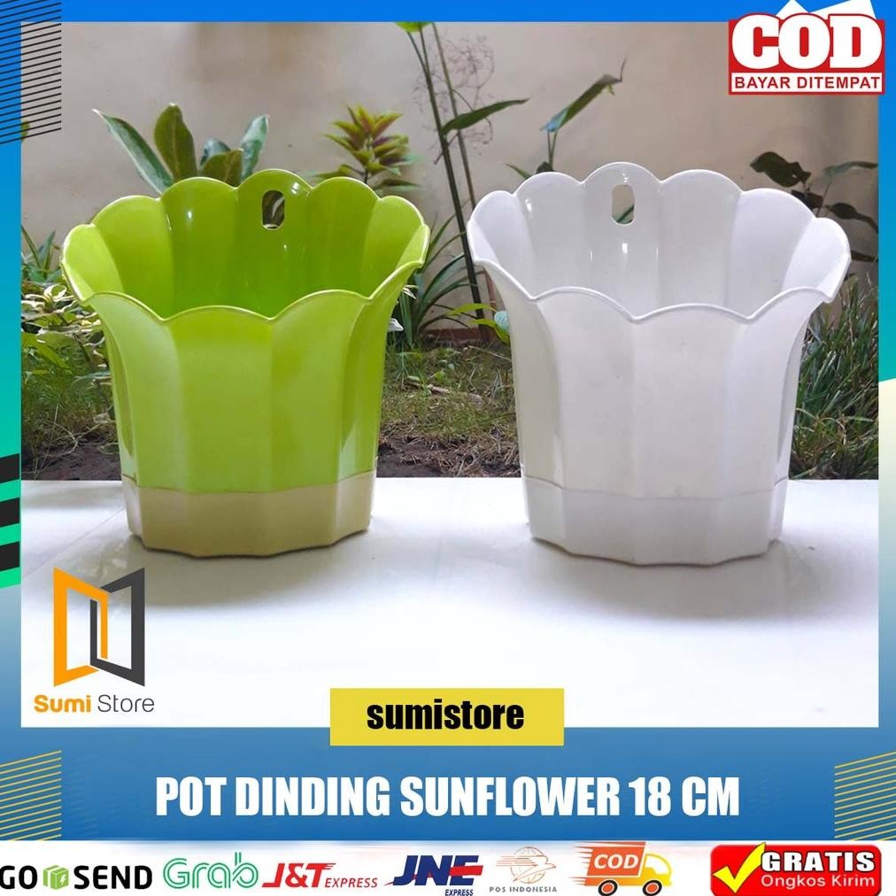 Pot Tempel Dinding Putih 18 Sunflower + Tatakan/ Pot Bunga Dinding/ Pot Tempel Warna Trending