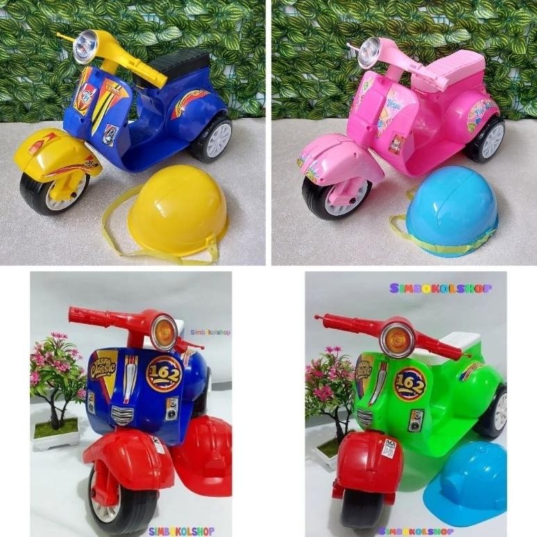Premium Mainan Motor Vespa Dorong Motor Motoran Dorong Roda 3