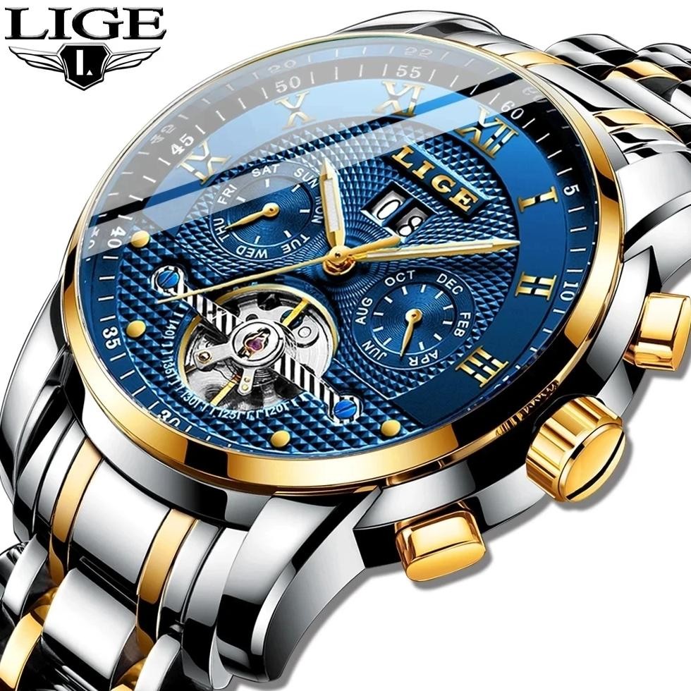 LIGE Automatic Men Watch Mechanical Watches Tourbillon Watches For Men Luminous Calendar Watches Wat