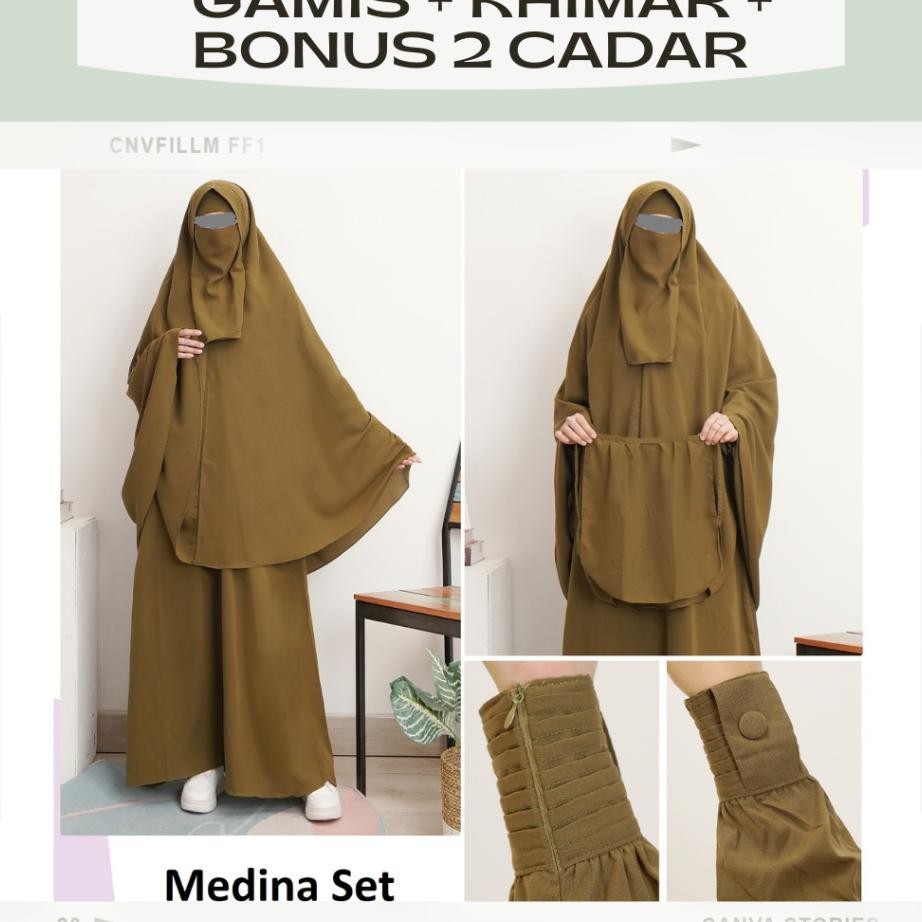 Medina Set Gamis Syari Setelan Khimar Dan Cadar Bahan Wolfis Lux Size Sxxl Gamis Syari Setelan