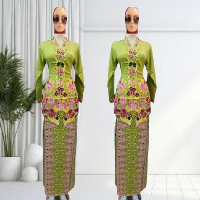 Atasan Kebaya Encim Sulam Bordir Motif Ondel Lengan Panjang Setelan Katun Ima Elegan Untuk Seragam B