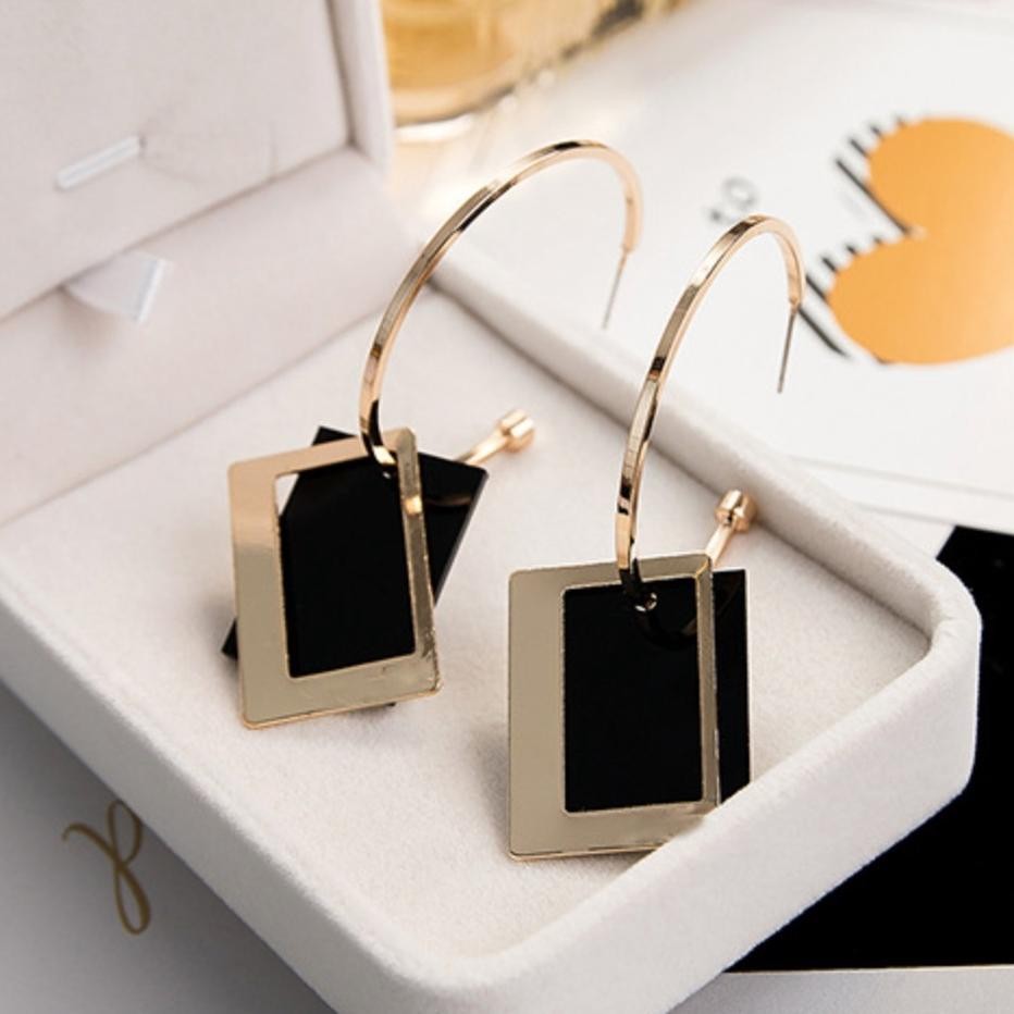 Heatshrin Anting  2 Layers Tusuk Hoop Besar Segiempat  Korea Fashion Women Earring Giwang Aksesoris 