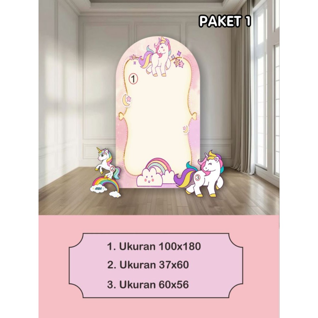 PAKET DEKORASI ULANG TAHUN UNICORN / BACKDROP ULANG TAHUN UNICORN / STANDING KARAKTER TEMA UNICORN