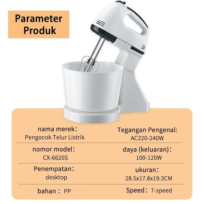 Lighthundred Mall Termurah Bisa Cod Mixer Com Dengan Mangkok Putar /Stand Mixer /Handheld Putih Kapa