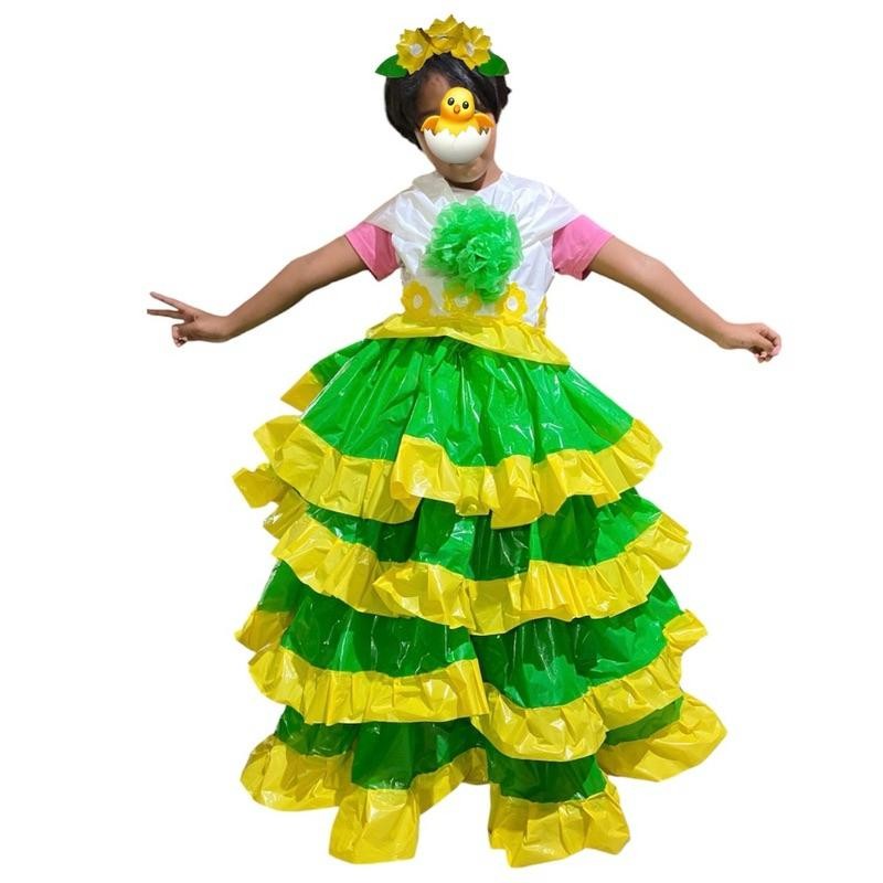 Kostum Daur Ulang Anak Perempuan | Kostum Karnaval Dari Kresek | Kostum Gaun Cosplay Dari Plastik Kr