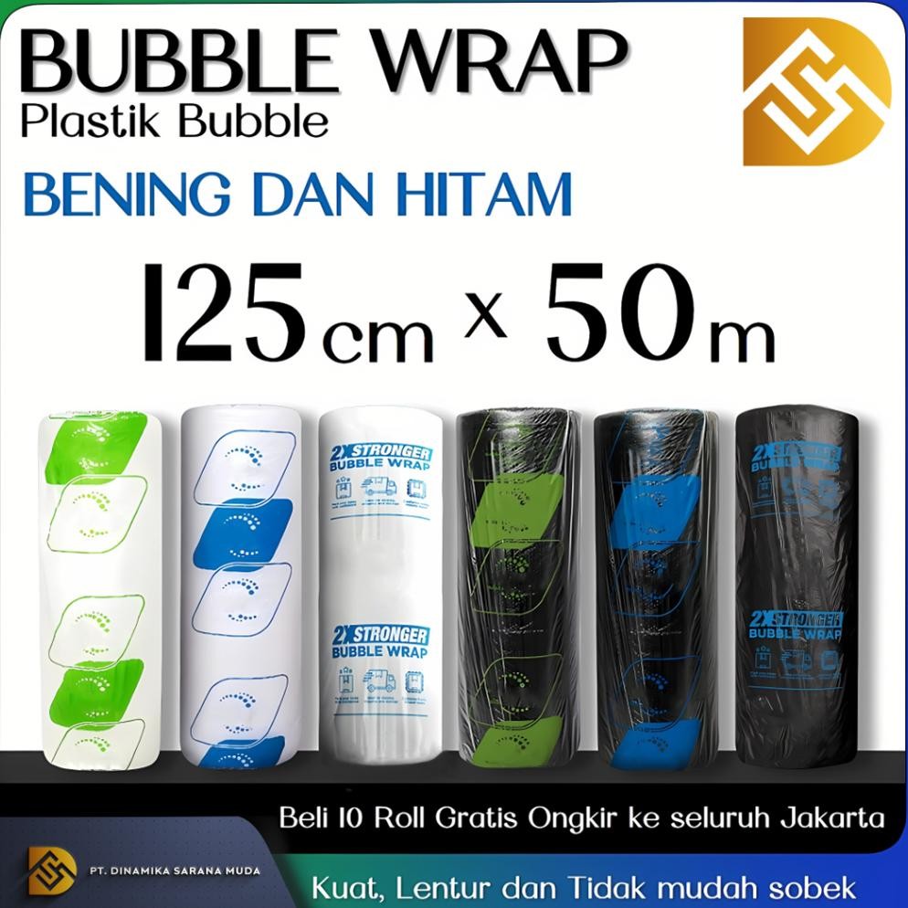

Plastik Bubble Buble Wrap Wrapping Roll 50meter x 125cm Warna Bening dan Hitam / Rusfet Murah Kualitas Terjamin / Plastik Packing Berkualitas