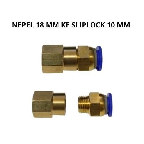 Nepel Konektor Slip Lock Drat Dalam 18Mm Ke Selang Pu 10Mm