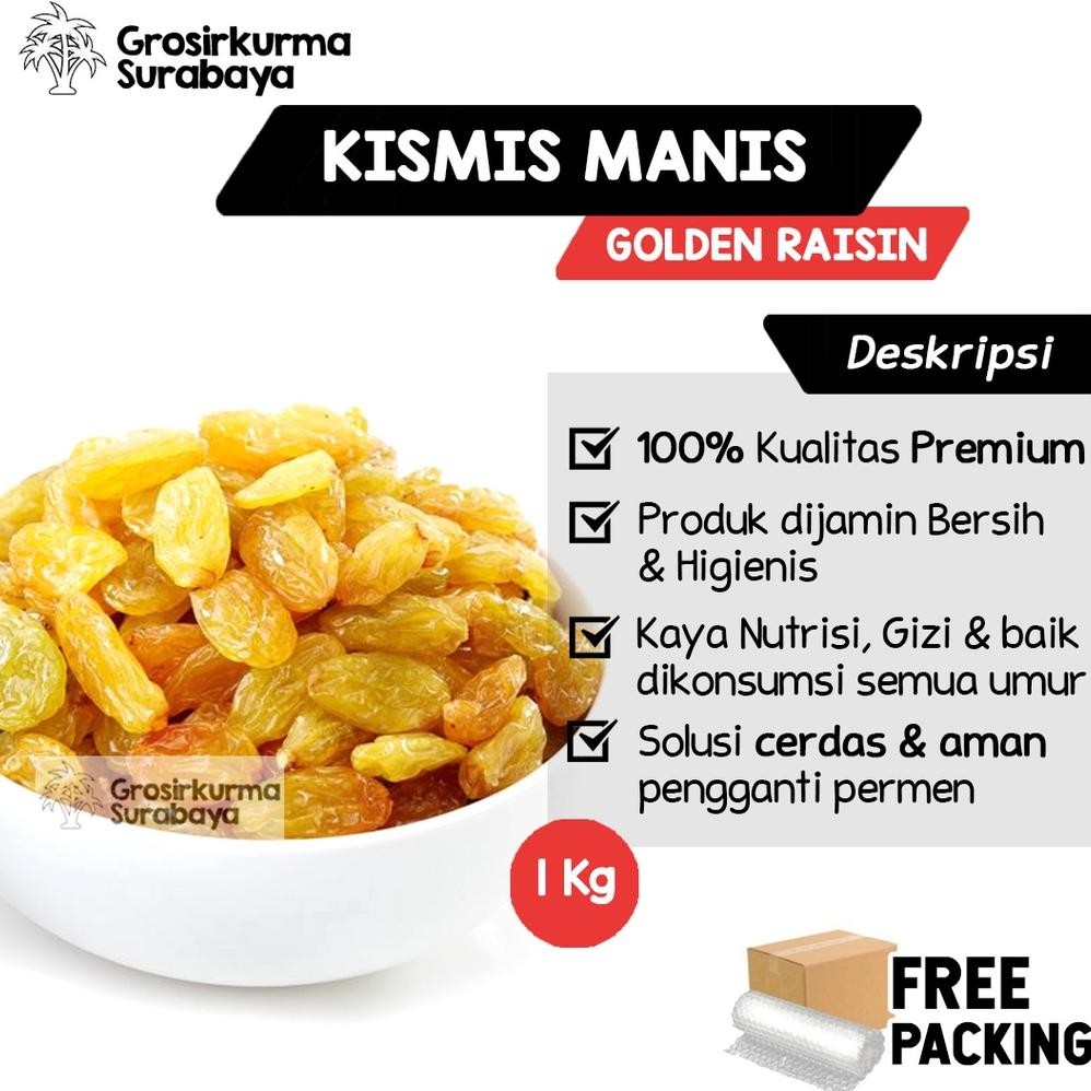 

Hot Kismis Asam Manis 1Kg Golden Raisin Enak & Fresh Cocok Untuk Oleh-Oleh Haji Umroh Camilan Sehat Er-6
