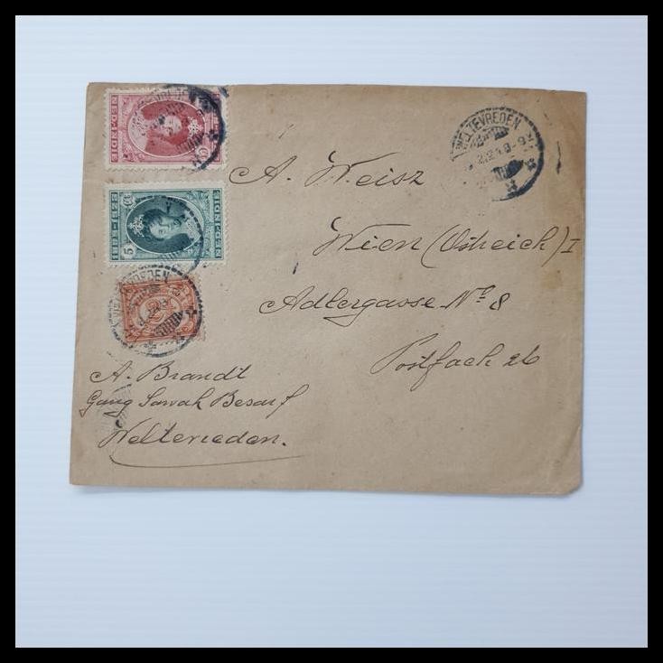 

GRATIS ONGKIR PRANGKO NED INDIE. SAMPUL PRANGKO WILHELMINA, JUBILIUM 5C & 12C DAN ANGKA 2C WELTEVREDEN KE VIENNA !!!!!!