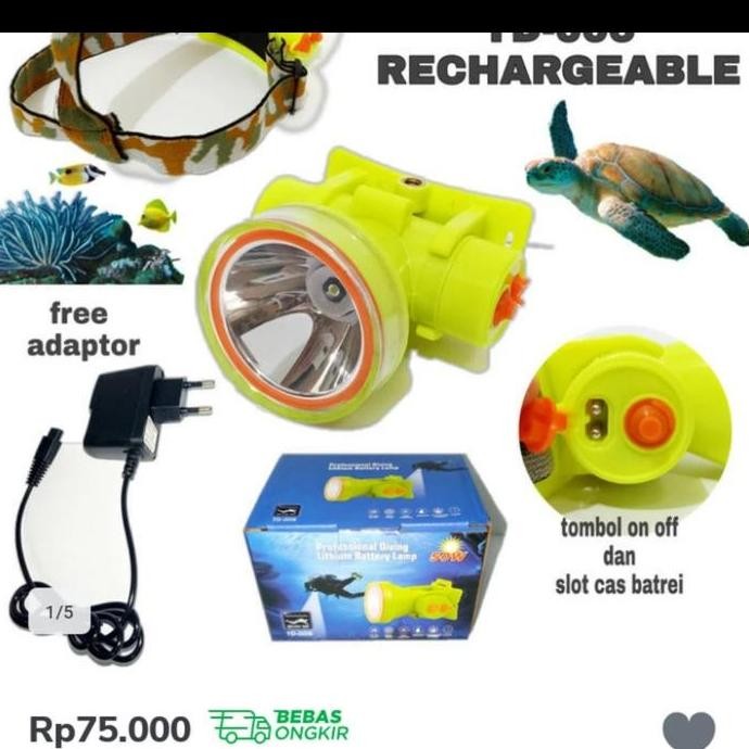 Senter Kepala Selam Waterproof Td-006 Cahaya Putih/Kuning