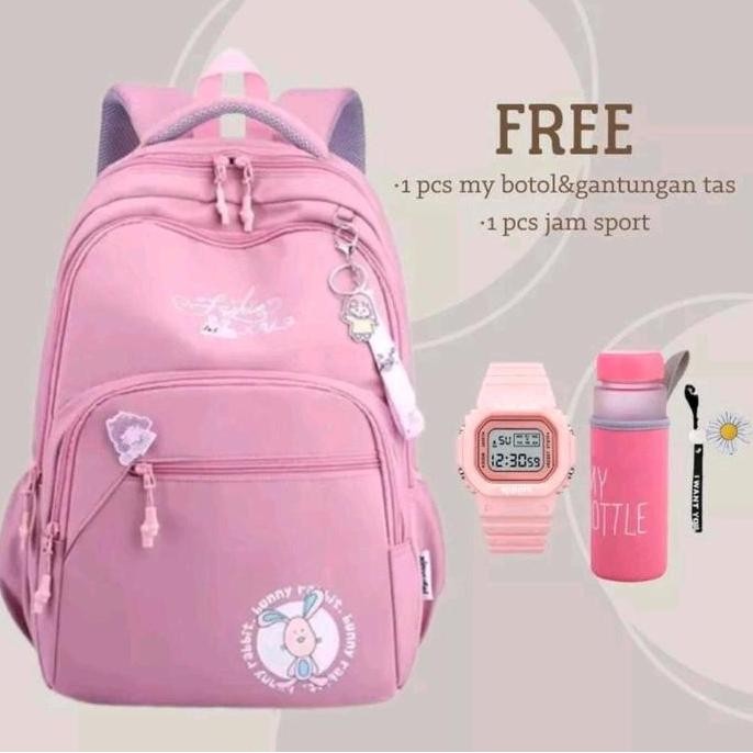 

Terjangkau Tas Ransel Anak Sekolah Model Bunny 4In1 Tas Ransel + Jam Tangan + Botol Minum + Gantungan Tas Bunga - Tas Ransel
