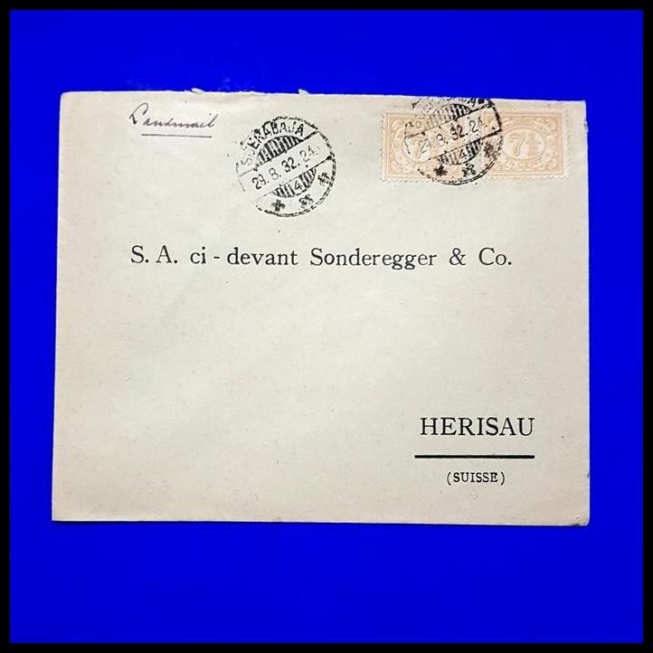

DISKON SAMPUL SURAT NED INDIE 7 1/2.CT, PAIR SOERABAJA 1932 DIKIRIM KE SWISS !!!
