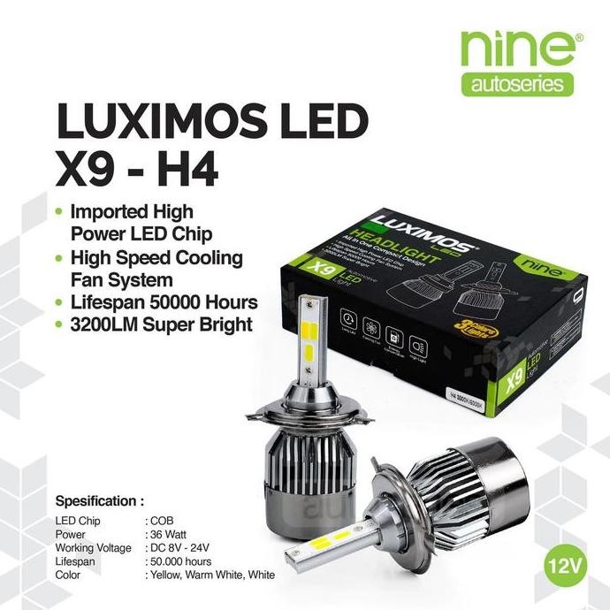 Led Mobil Luminos Eco9 X9 H4 30W -Bohlam Led 3 Color Lights Bergaransi - Tipe H4
