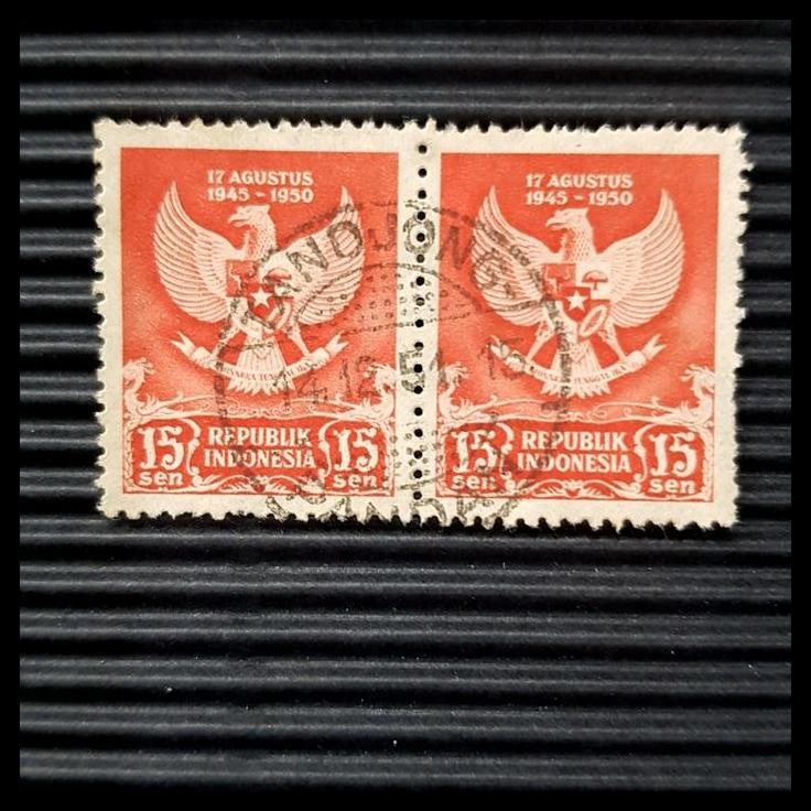 

DISKON PRANGKO INDONESIA. GARUDA PANCASILA. 15 SEN, PAIR CAP TANDJONG-PANDAN !!!!!!