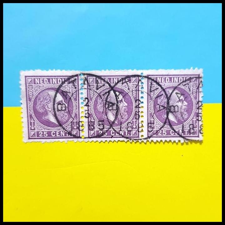 

GRATIS ONGKIR PRANGKO NED INDIE KING WILLEM III 25 CENT STRIP 3 CAP BATAVIA 2.5.1885 !!!!