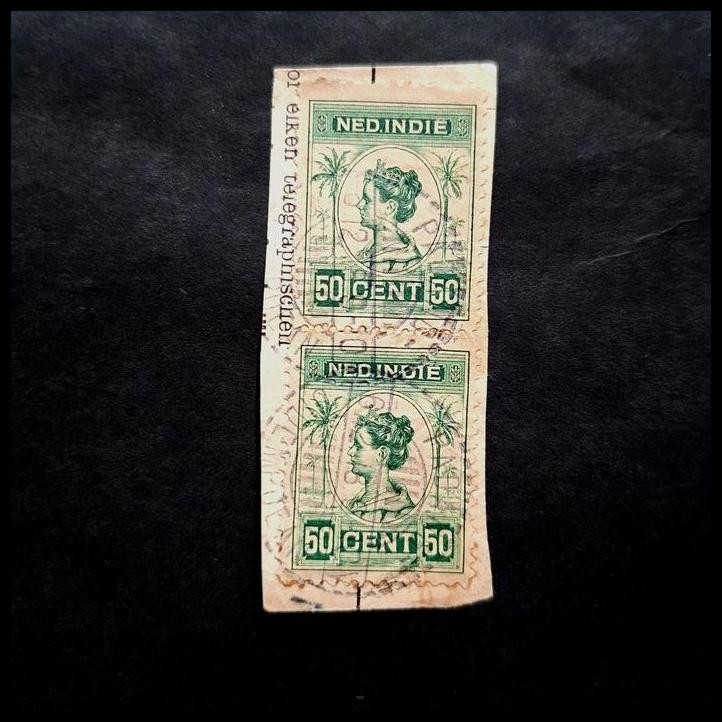 

GRATIS ONGKIR PRANGKO INDONESIA-NED INDIE. RATU WILHELMINA 50 CENT (VERTICAL PAIR) CAP POS PADANG-SIDEMPOEAN 6.12.1918 DI ATAS POTONGAN KARTUPOS