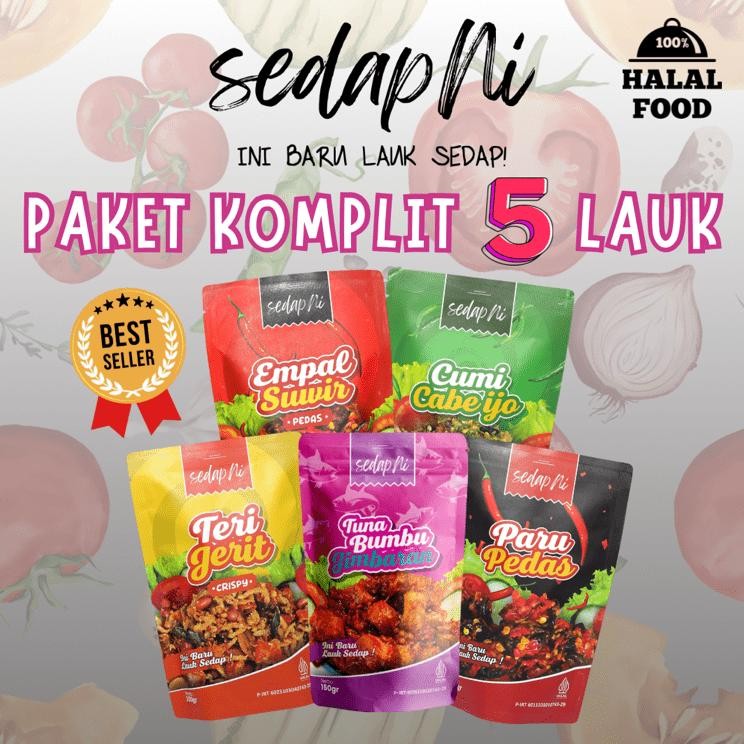 

SedapNi - Paket Komplit 5 Lauk (Empal Suwir+Cumi Cabe Ijo+Teri Jerit+Tuna Bumbu Jimbaran+Paru Pedas)