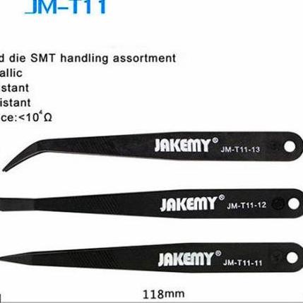 ready  Jakemy Tweezers Set 3 PCS Pinset Carbon Fiber Anti Statis Elektronik