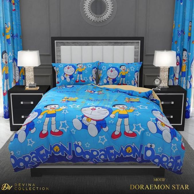 Devina Collection Bedcover Sprei Set Karet Anti Geser Karakter Anak Doraemon Star Uk King 180x200