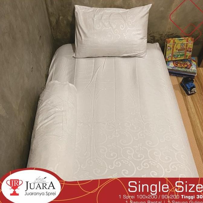 Sprei Emboss los WHITE - Fitted Ukuran 90x200x30 / 100x200x30