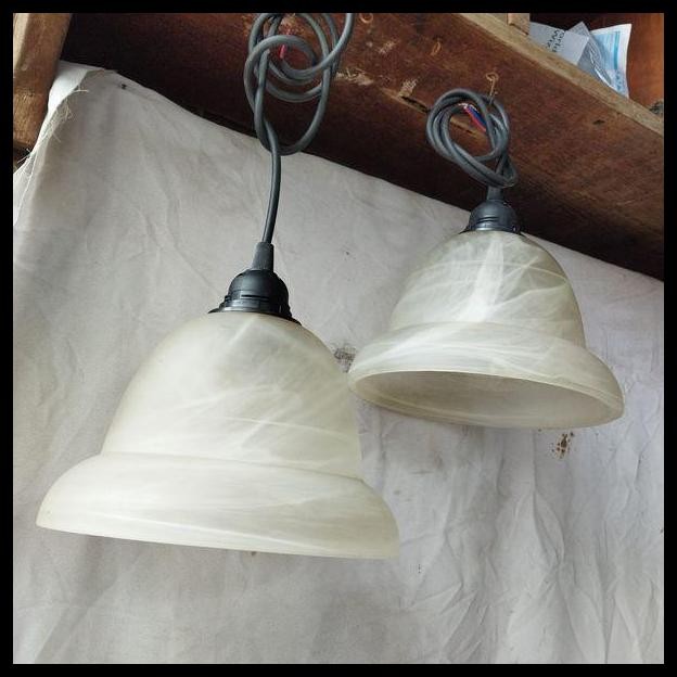 TERMURAH PAJANGAN SEPASANG LAMPU GANTUNG KAP KACA TEBAL 