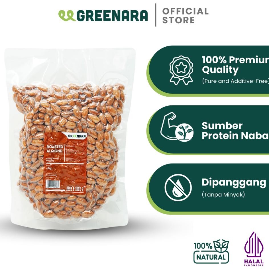 

Greenara Natural Roasted Almond 1Kg Kacang Almond Panggang Tanpa Perasa Tanpa Doreng