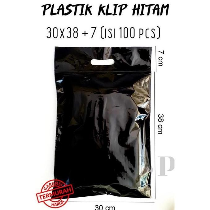 Plastik Klip Hitam 30x38cm Isi 100pcs Cetik Packing Kaos Ziplock
