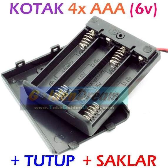 ><><><] 4x AAA Battery Holder Baterai Case Batere Box Kotak + Tutup Saklar