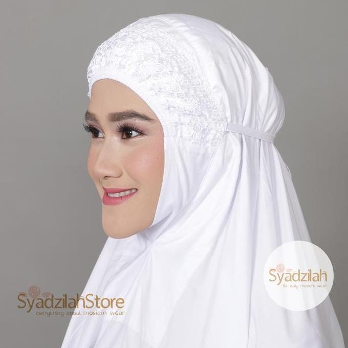 MUKENA TERUSAN SYADZILAH PUTIH POLOS RENDA KHADIJAH KATUN MIKRO