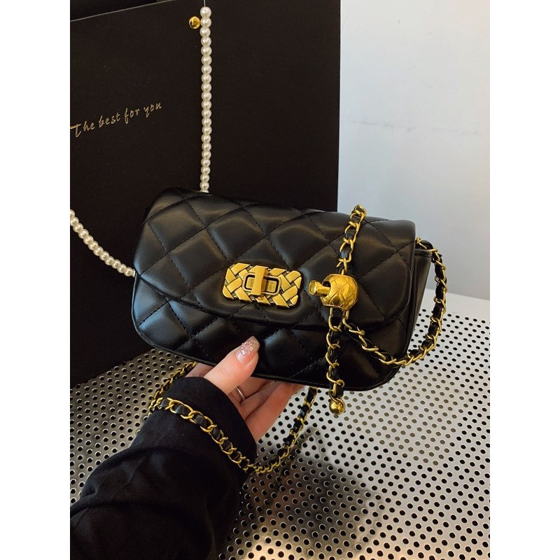 Nanfeng High-End Small Chanel Style Women's Bag Quilted Small Gold Ball Chain Bag Small Square Bag F