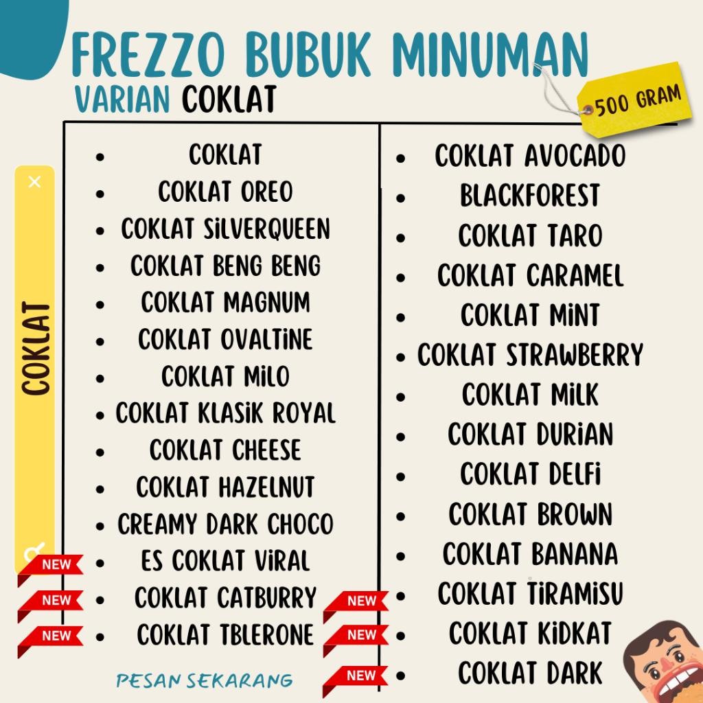 

FM 500 Gram Bubuk Minuman Frezzo Varian Coklat / Frezzo Powder Drink / Bubuk Minuman Kekinian