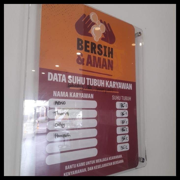 

GRATIS ONGKIR SIGN AKRILIK TANDA CATAT SUHU KARYAWAN NAMA TULIS PAPAN ABSEN !