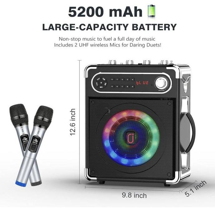

JYX Karaoke Machine with Two Wireless Microphones, Portable Bluetooth Speaker