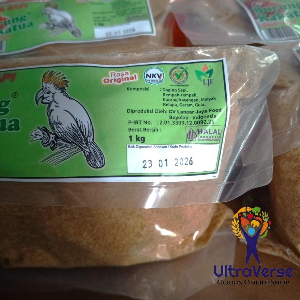 

Sale Abon Sapi Cap Kakatua Boyolali 1Kg Cap Burung Kakatua Label Hijau Granul Halus Halal Murah Sd-5