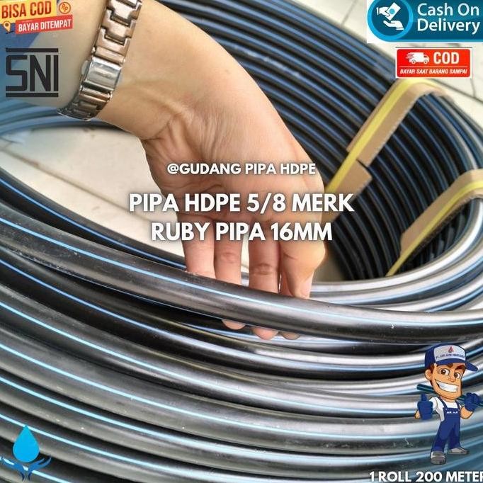 Pipa Hdpe Ruby 16Mm Pipa Hdpe 5/8 1 Roll 200 Meter Selang Hitam