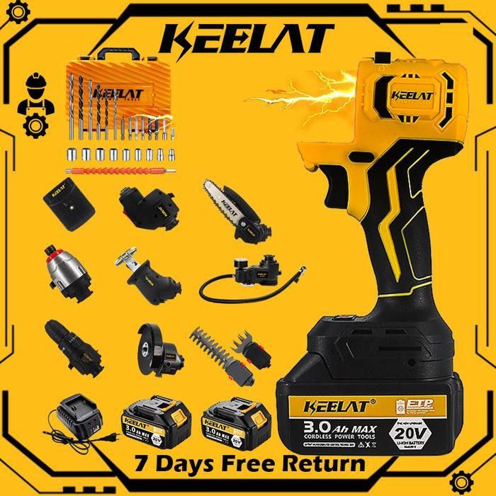 KeelatKeelat Cordless Drill 6 In 1 Mesin Bor Dampak Bor Tanpa Kabel Gergaji Bolak-Balik Gergaji Sand