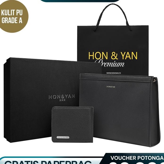 Free Box Honyan Man Clutch Pria Easton Gift Set Hand Bag Pria