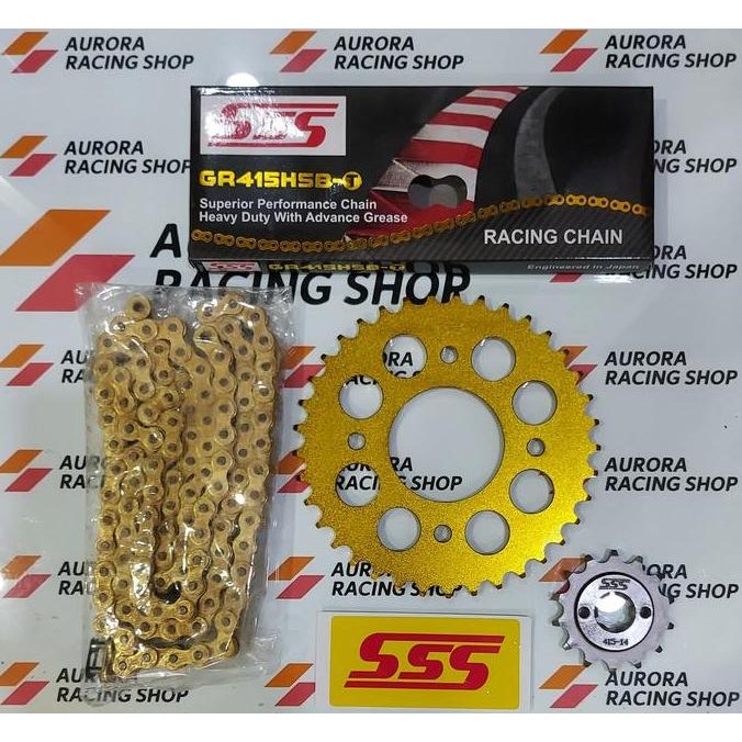 Gear Set Sss Gold Supra 125 / Blade / Revo & Rantai Sss 415 Hsbt Gold