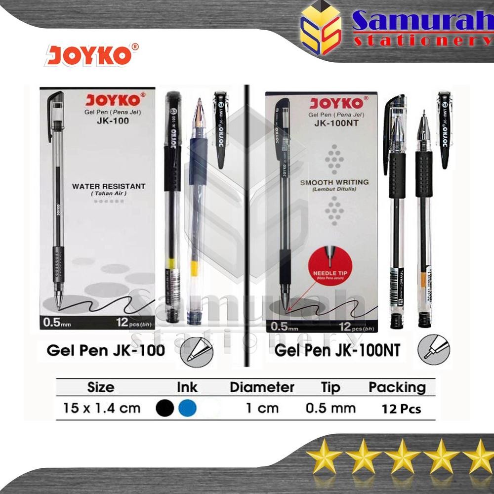 

Gel Pen Joyko JK 100 (Runcing) / JK 100 NT(Jarum) Pulpen GelPen JK-100 0.5 mm / Bolpen Pengel JK100 DiM