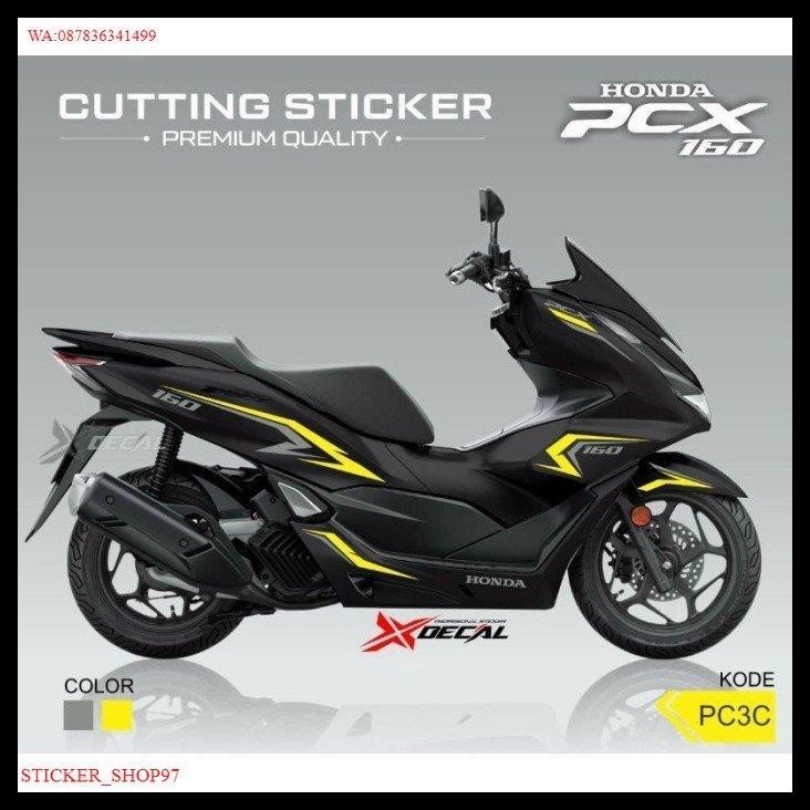 DISKON STICKER CUTTING STRIPING HONDA NEW PCX 160 HITAM ULTIMATE GREY-KUNING 