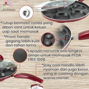 Cetakan kue +tutup Kaca lumpur 7lubang / martabak mini /cetakan Teflon /cake pan SUPRA merah